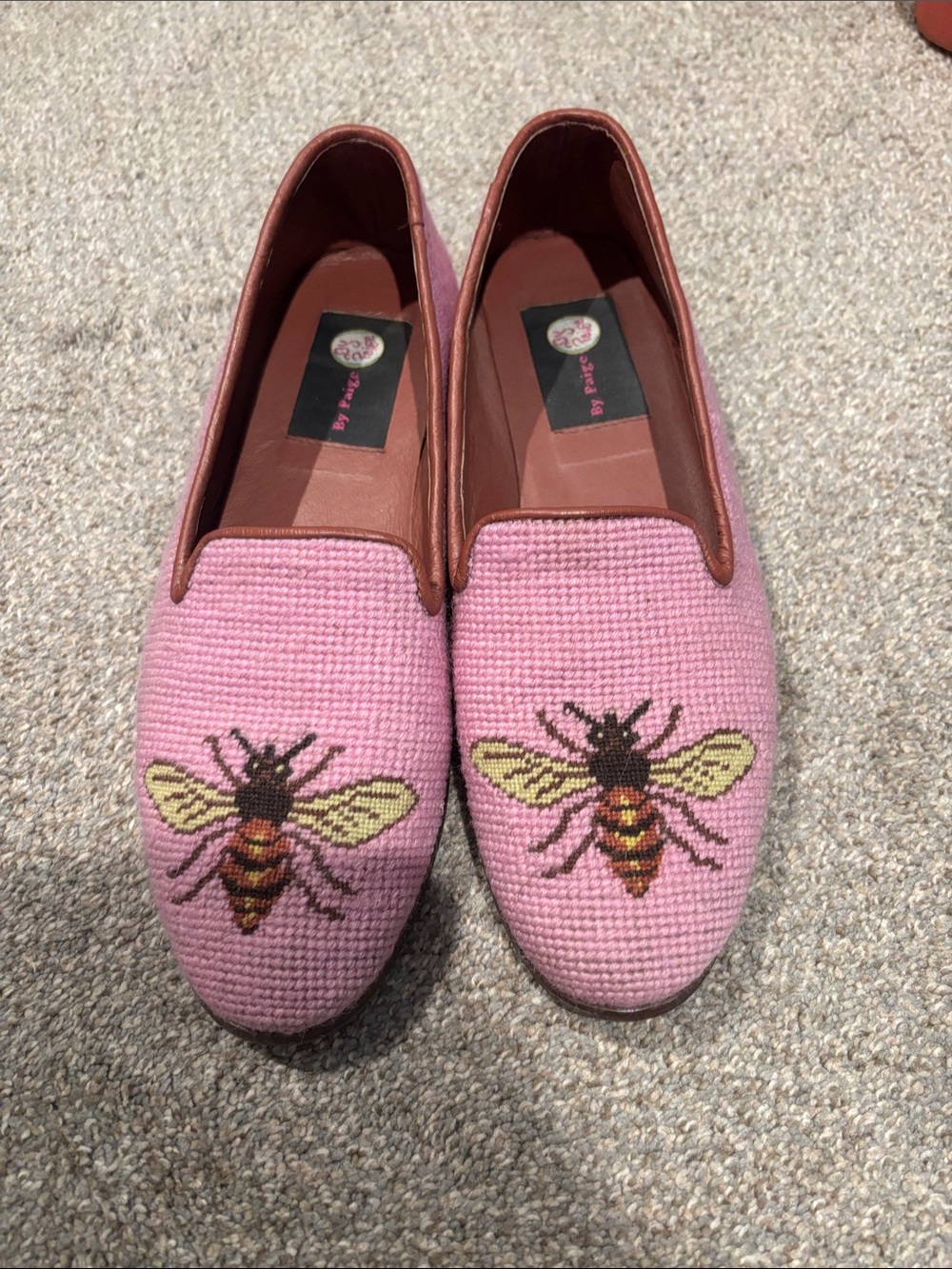 Pink Embroidered Bee Slip-On Flats